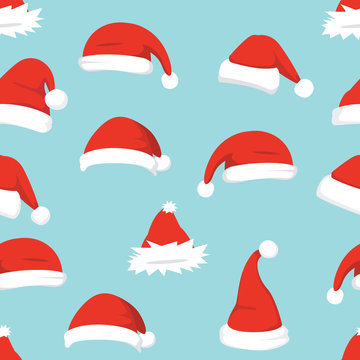 Santa hats background. Christmas seamless pattern vector. New year cartoon red hat.