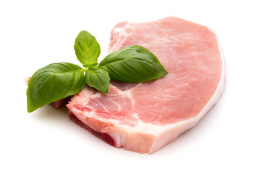 Fresh raw beef steak isolated on white background, top view.