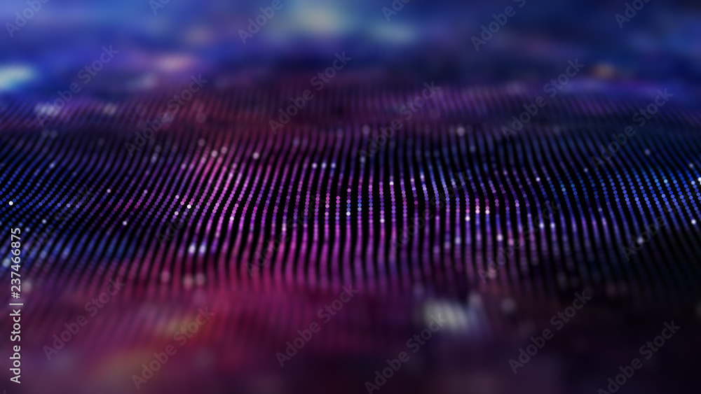 Poster Data technology abstract futuristic illustration . Low poly shape with connecting dots and lines on dark background. 3D rendering . Big data visualization .