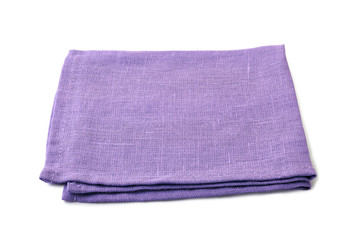 Folded pale violet textile napkin on white background