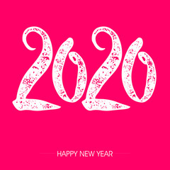 napis zakrzywionym fontem 2020 na tle. Projekt znaku graficznego z napisem szczęśliwego nowego roku. Ilustracja wektorowa