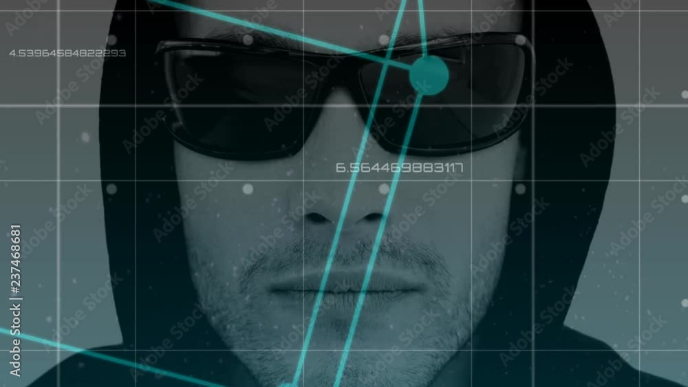 Poster digital animation of hacker in sunglasses 4k