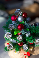 christmas decoration on red background