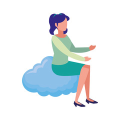 woman sitting on cloud white background