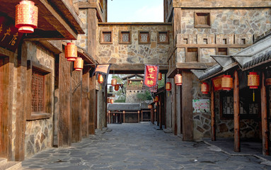 Fototapeta na wymiar Tranquil Chinese traditional alley with building of Chinese style.