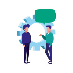 businessmen work gear team speech bubble