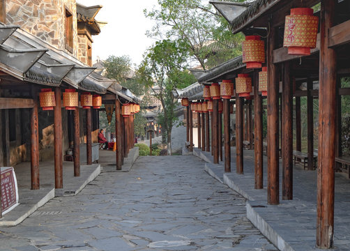 Tranquil Chinese traditional alley with building of Chinese style.