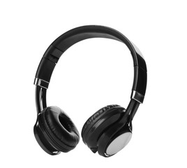 Fototapeta na wymiar Stylish modern headphones with earmuffs on white background