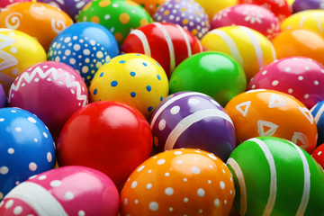 Fototapeta na wymiar Many decorated Easter eggs as background. Festive tradition