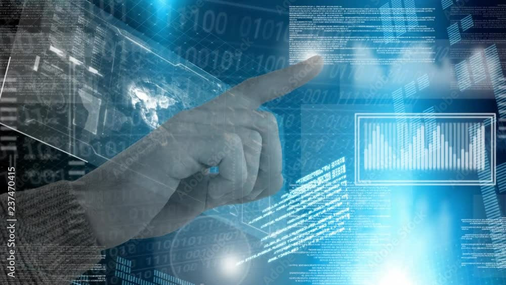 Poster code and technology interface with hand touching