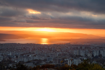 Amazing sunset over the city. Varna, Bulgaria