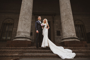 Couple in love at the mansion.Wedding photo