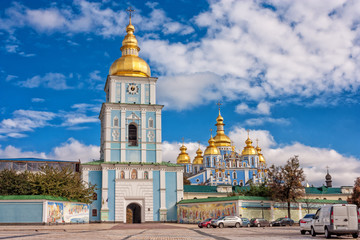 Fototapeta na wymiar View of the St. Michaels Golden-Domed Monastery with cathedral and bell tower seen in Kiev, the Ukrainian Orthodox Church - Kiev Patriarchate, Ukraine