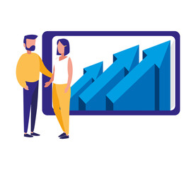 business people smartphone financial arrows