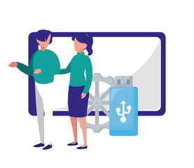 business people smartphone gear usb