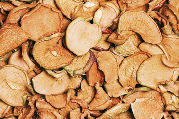 Rural still-life, background - dried fruits from apples and pears close-up