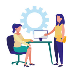 women working with computer gear