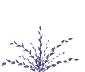 Colorful hand drawn abstract view of purple plant with leaves on white background, isolated cartoon illustration of  violet decor tree painted by chalk and pencil paper chalk, high quality