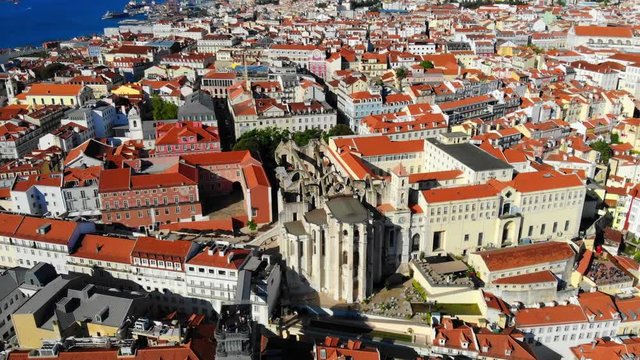 City Of Lisbon Downtown Top View Rua de Santa Justa. . High Angle View