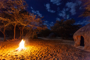 camp fire at serengeti africa