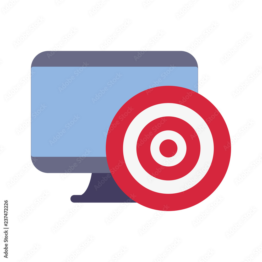Poster computer and target on white background