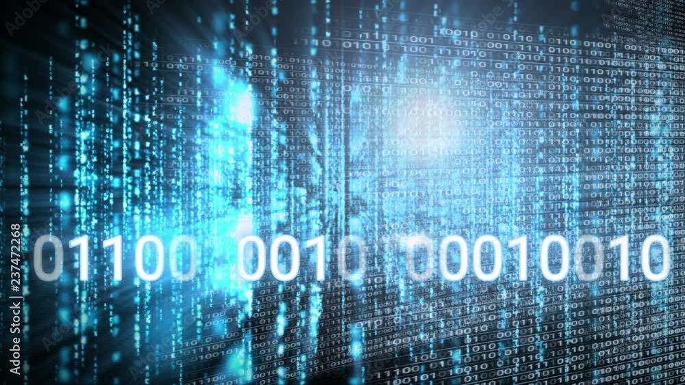 Poster conceptual digital animation showing binary code technology 4k