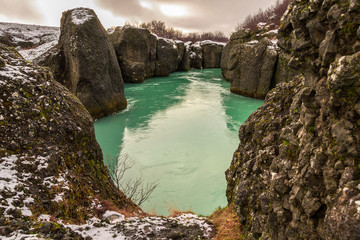 Canyon with green Olfusa river, Iceland