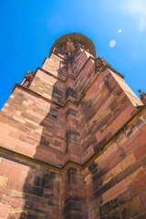 View on the Minster Cathedral in Freiburg im Breisgau, Germany on a sunny day.