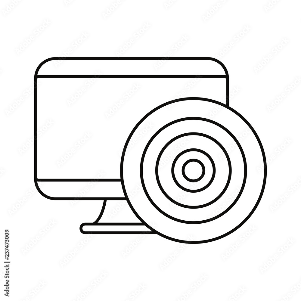 Poster computer and target on white background