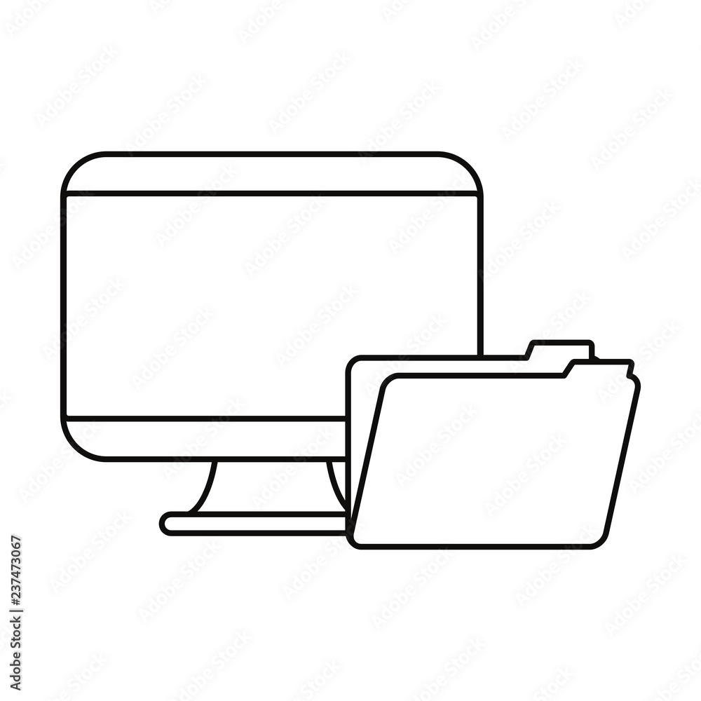 Poster computer and folder on white background