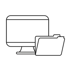computer and folder on white background