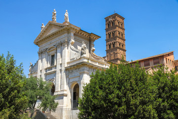 View on a historic church in Rome, Italy on a sunny day.
