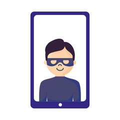 mobile hacker character on white background