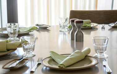 Salt and pepper set on dining table