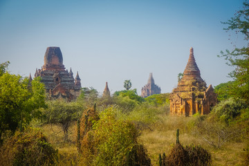 Beautiful old buddhist stupas and pagodas in Bagan, Myanmar