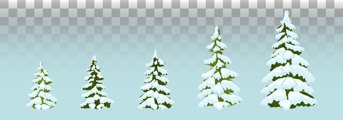 Firs in the snow.  set of Christmas trees with snow. Isolated. Festive decor. Drawing. Christmas. Vector illustration. Eps 10.