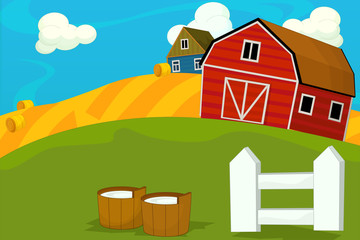 Cartoon farm scene - traditional village - for different usage - illustration for children