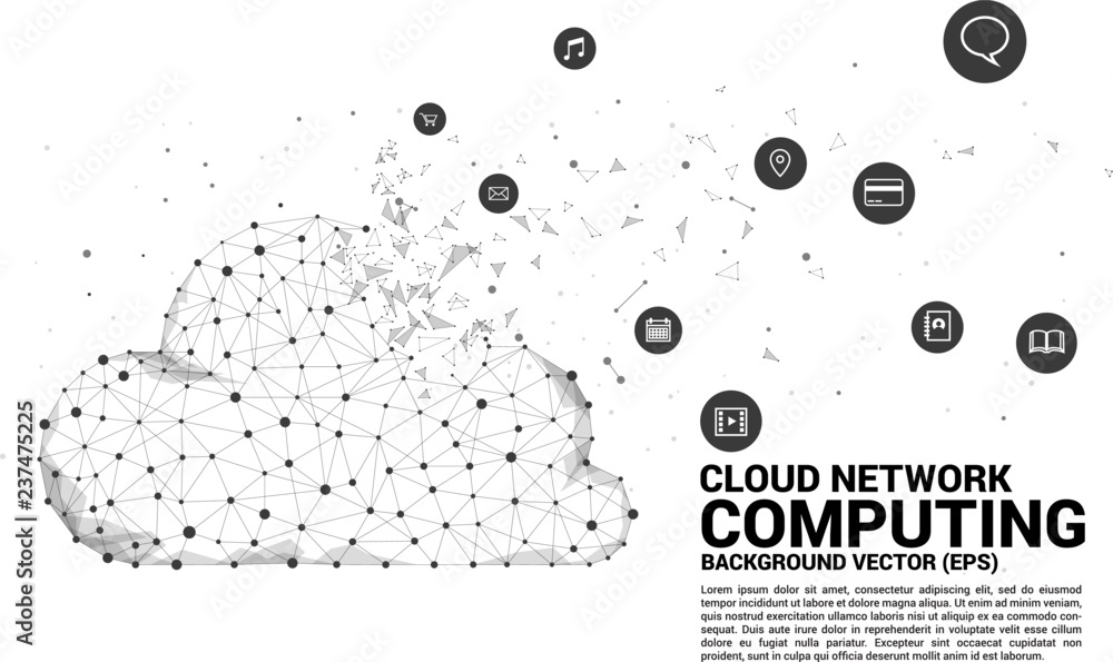 Poster Cloud computing network technology polygon dot connected line with icon : Concept of cloud server, Storage and data