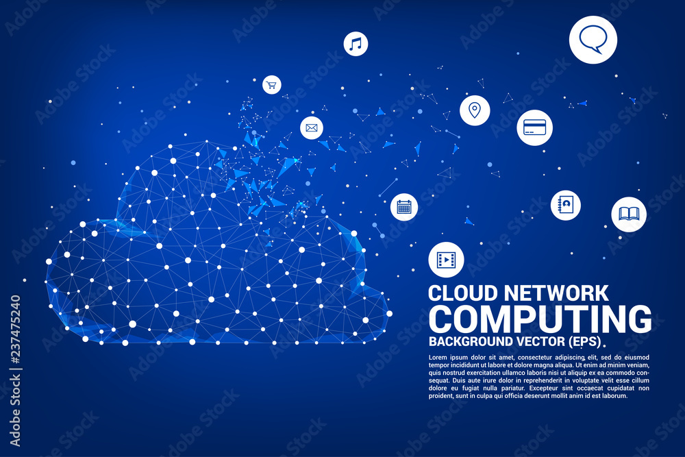 Aufkleber Cloud computing network technology polygon dot connected line with icon : Concept of cloud server, Storage and data