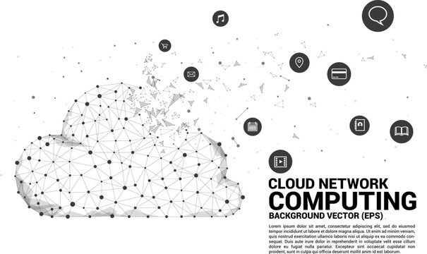 Cloud computing network technology polygon dot connected line with icon : Concept of cloud server, Storage and data
