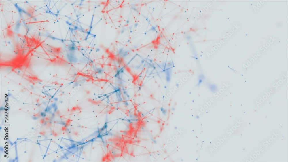 Poster red and blue bright plexus galaxy system polygonal lines and dotes