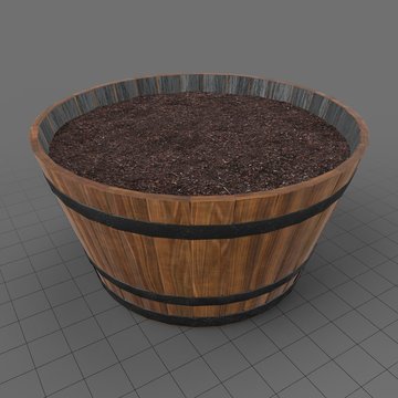 Flower barrel filled with soil