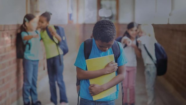 Digital animation of boy being bullied by the classmates in the school 4k