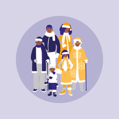 group of family black with clothes christmas