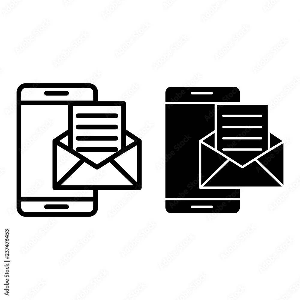 Poster smartphone email line and glyph icon. smartphone and envelope vector illustration isolated on white.