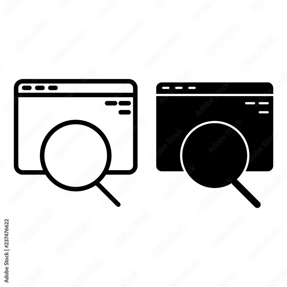 Poster search and computer browser line and glyph icon. browser and magnifying glass vector illustration is