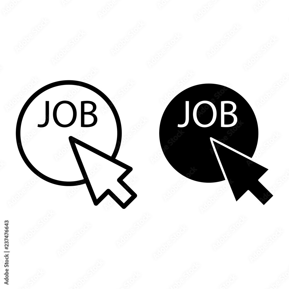 Poster mouse cursor clicks the job button line and glyph icon. pointer push on job button vector illustrati