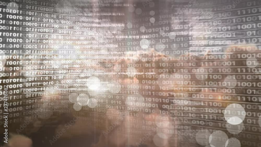 Poster digital animation of binary technology code against bokeh 4k