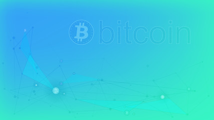 Obraz premium Cyfrowe pieniądze, bitcoin na zielono-niebieskim tle sieci. Dołączony tekst Bitcoin