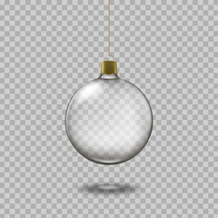 Transparent christmas glass ball isolated on transparent background. Realistic christmas decorations. Vector illustration
